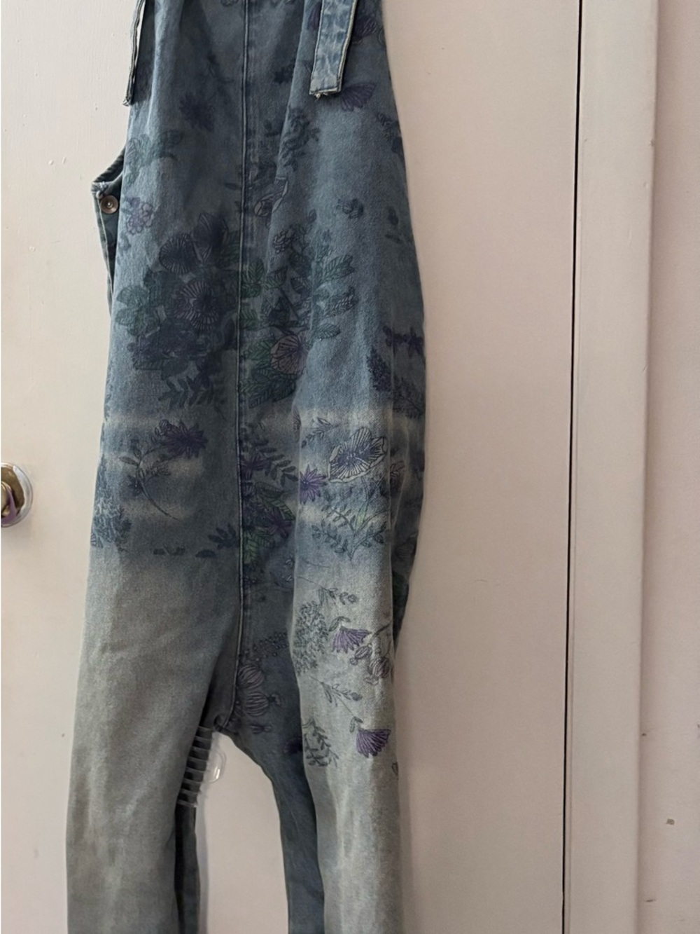 Boho Floral Printed Denim Overalls